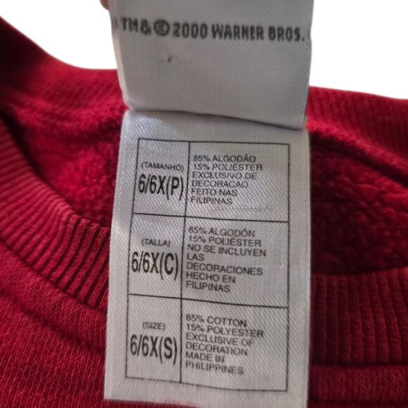 VTG Looney Tunes Friends Forever Sweater Girl sz 6 Warner Brother Red Pullover - Picture 5 of 7